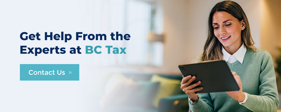 A woman using her tablet to get help from the experts at BC Tax